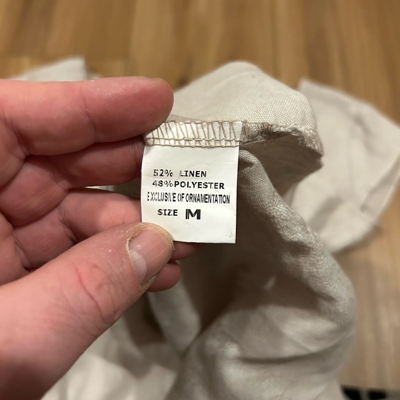 Lina Tomei Elegant Cream Leaf Tropical Linen Dress Size Medium - Picture 5 of 5